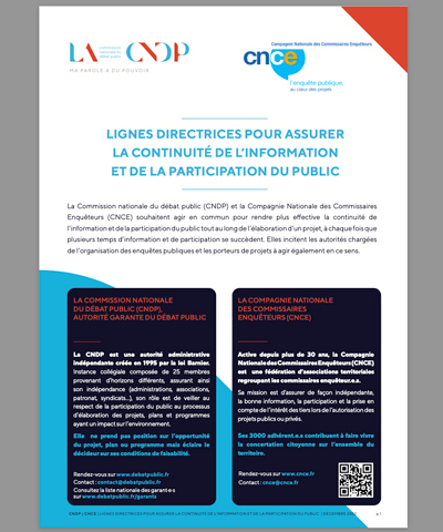 La CNCE et la CNDP publient un guide sur la continuité de la participation